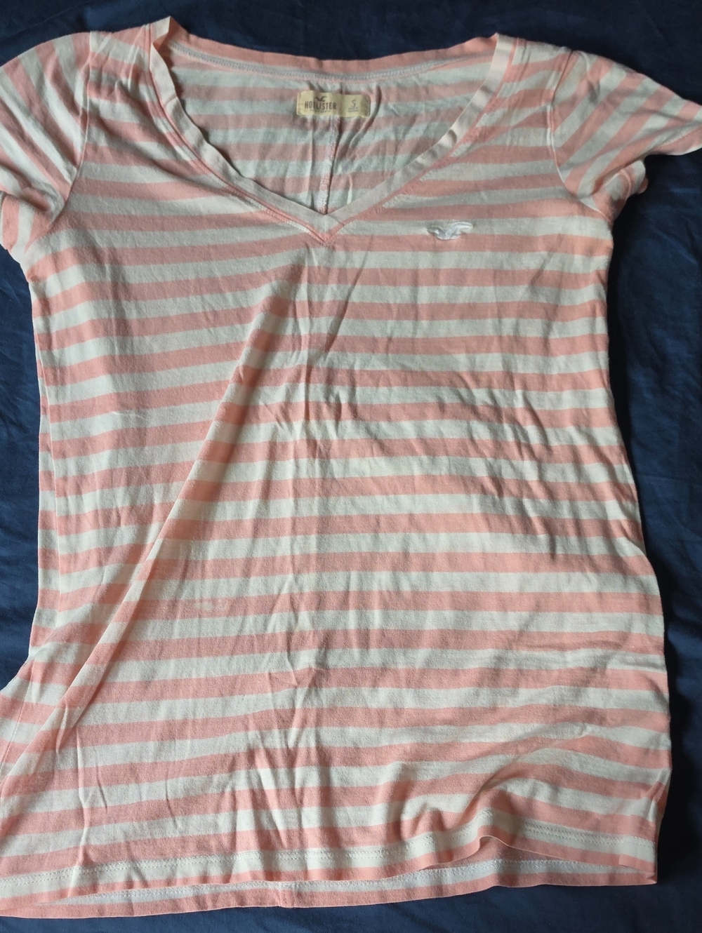 Hollister Pink & White Striped V-Neck Tee